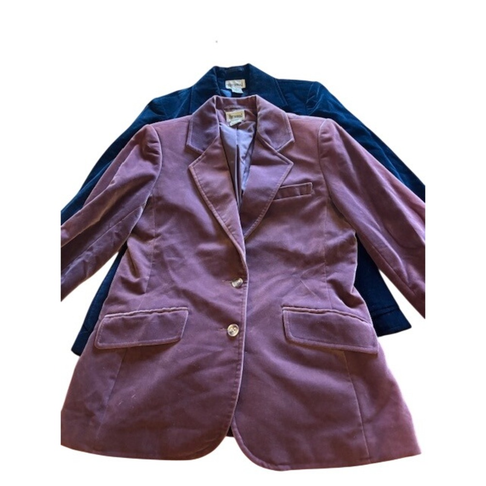 Lot of 2 Personal Vintage Velvet Blazers Women's Size 8 Cotton Mauve and Blue